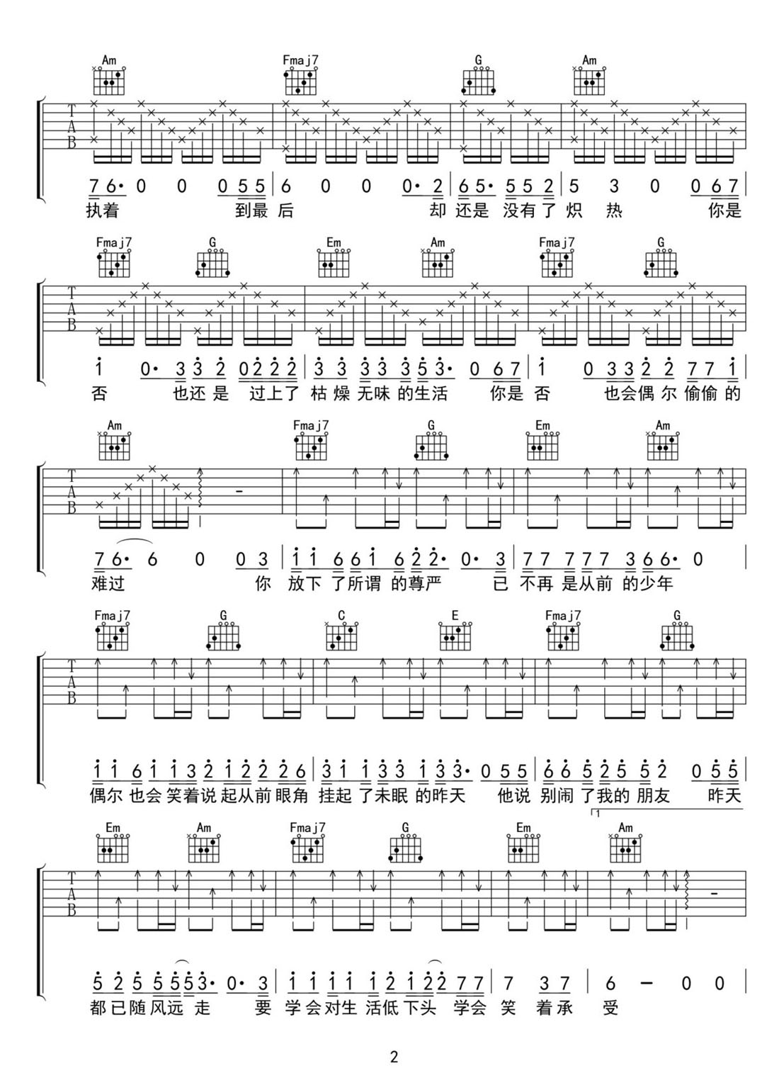 期盼明天吉他譜_杜天宇_F調(diào)和弦彈唱譜_完整帶前奏_圖譜2