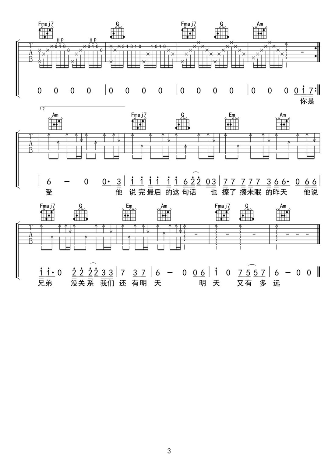 期盼明天吉他譜_杜天宇_F調(diào)和弦彈唱譜_完整帶前奏_圖譜3