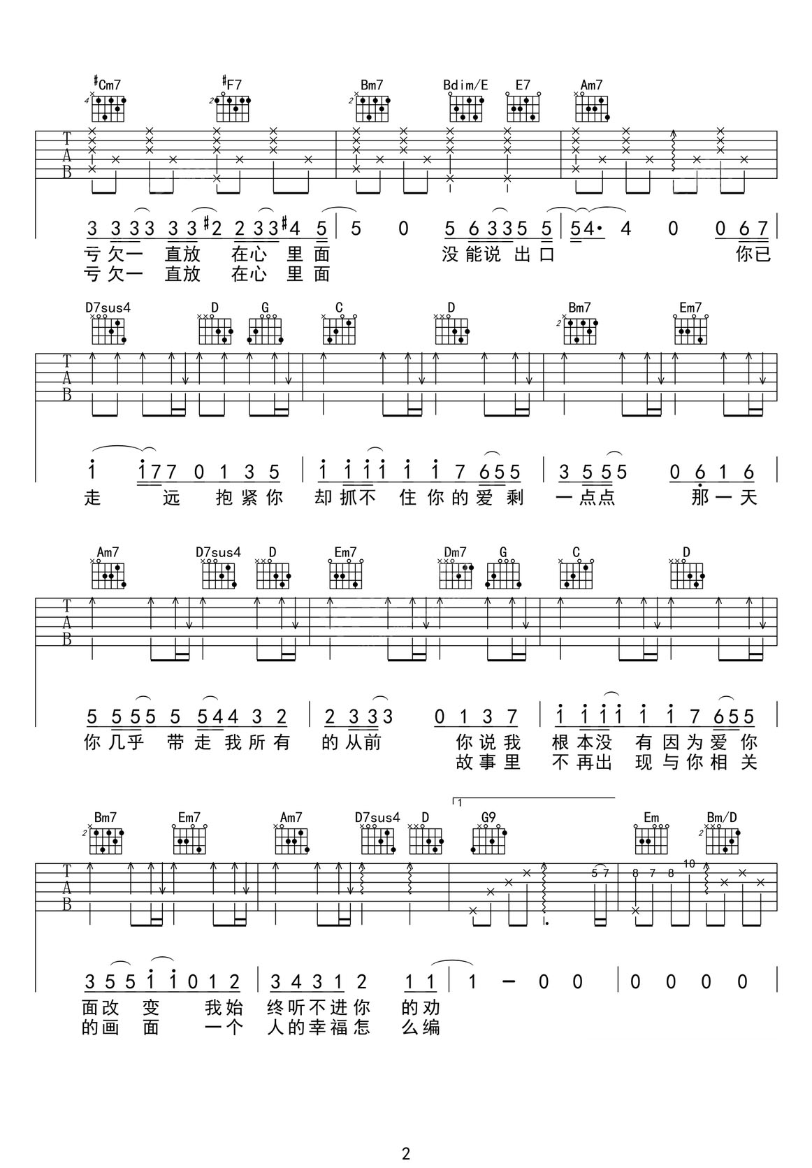 一點點吉他譜_周杰倫_C調和弦彈唱譜_原版改編_圖譜2