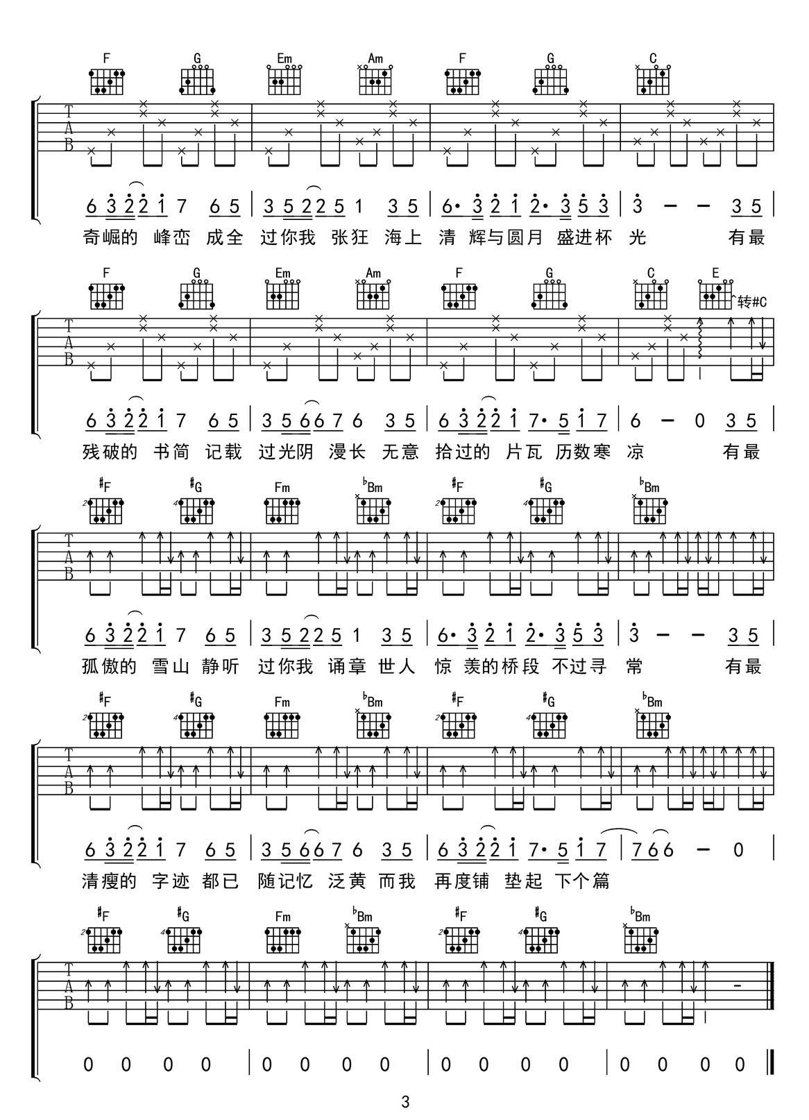 十年人間吉他譜_李常超_C調(diào)和弦彈唱譜_盜墓筆記_圖譜3