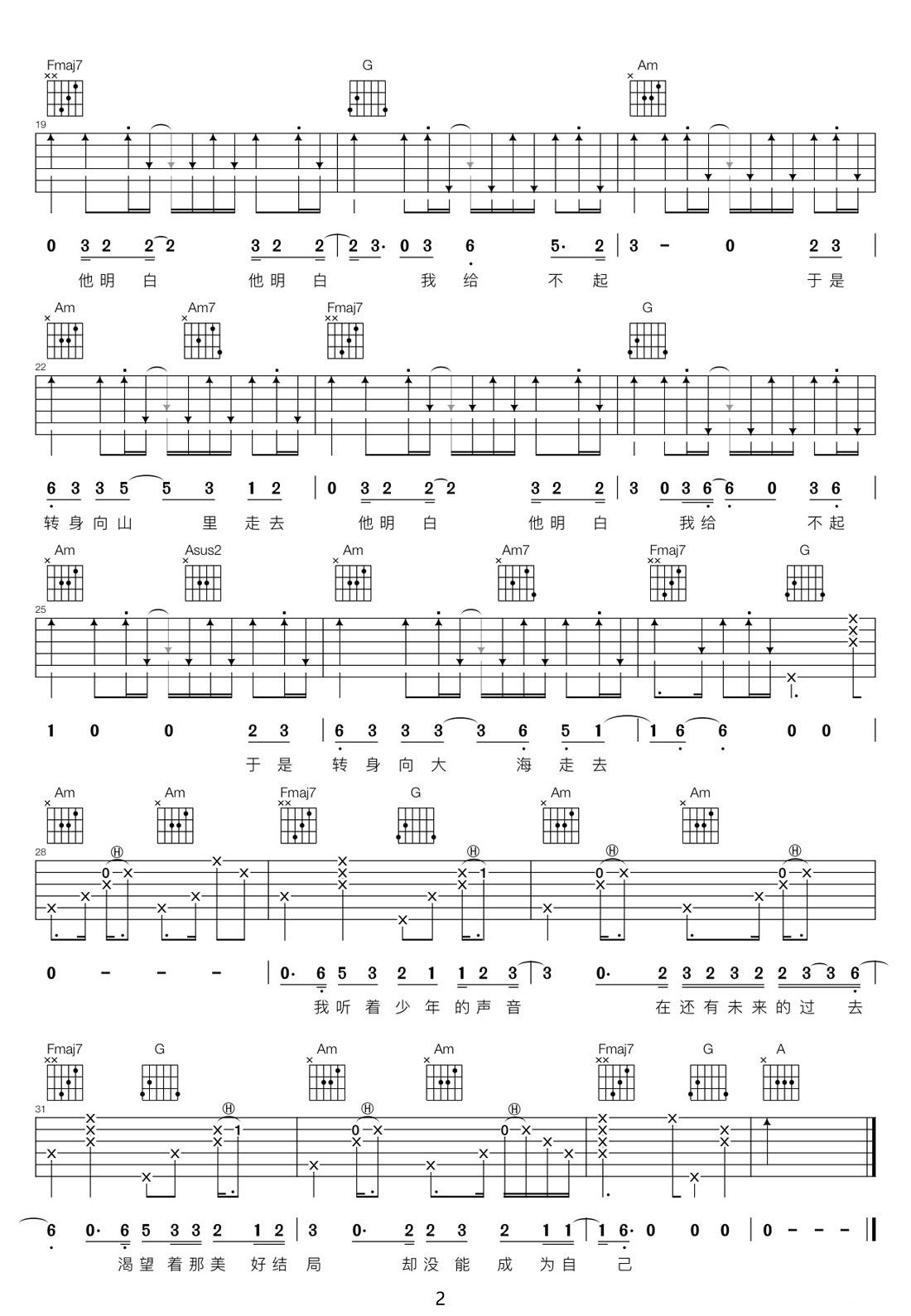 山海吉他譜_草東沒有派對_C調(diào)和弦彈唱譜_新改編_圖譜2