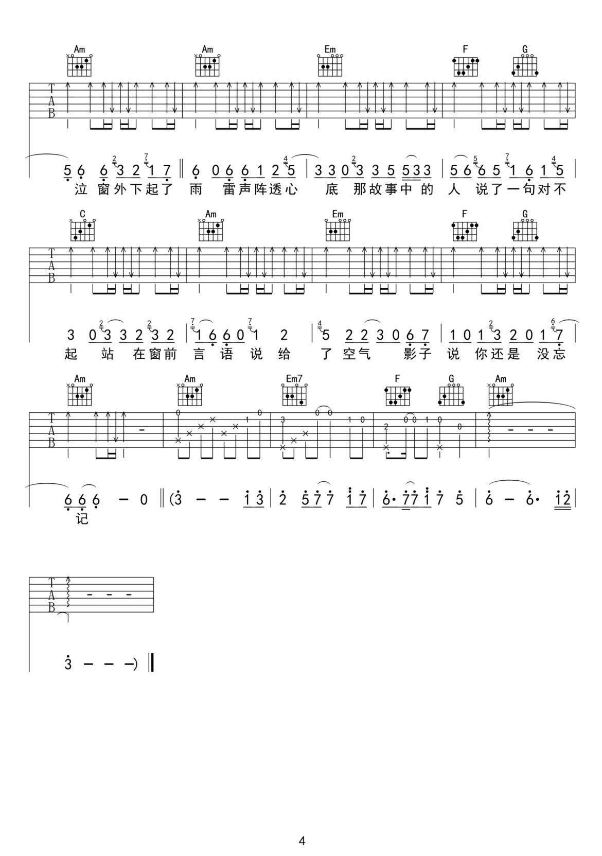 影子說吉他譜_洛先生_C調(diào)和弦彈唱譜_完整帶前奏_圖譜4