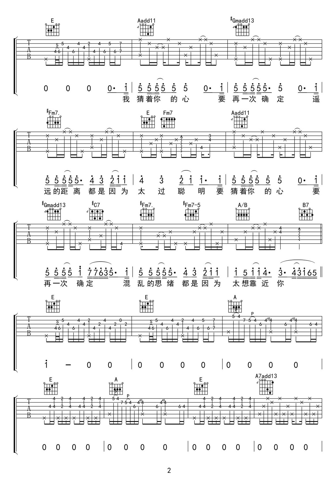 太聰明吉他譜_陳綺貞_E調(diào)和弦彈唱譜_原版_圖譜2