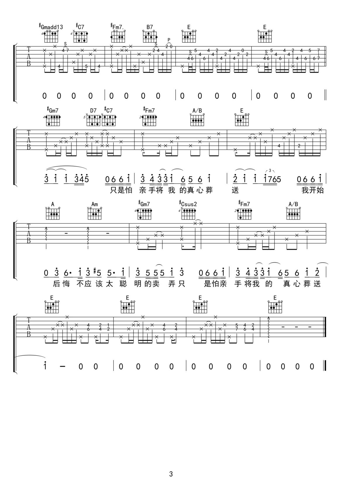太聰明吉他譜_陳綺貞_E調(diào)和弦彈唱譜_原版_圖譜3