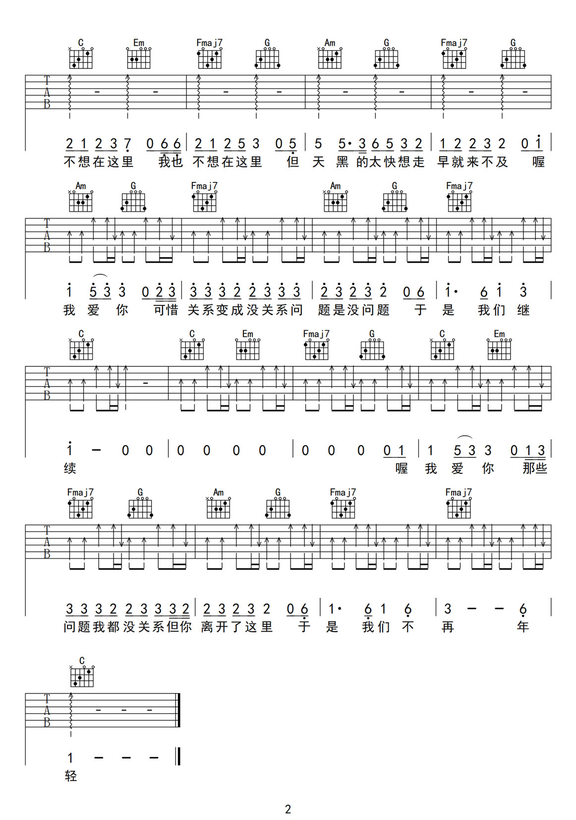 但吉他譜_草東沒有派對_C調和弦彈唱譜_掃弦版_圖譜2