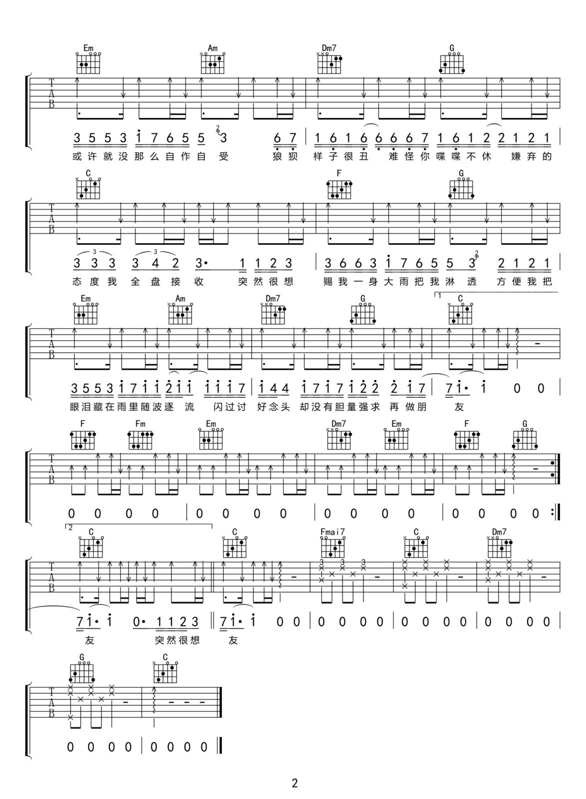 初始化吉他譜_張國政_C調(diào)和弦彈唱譜_簡單版_圖譜2