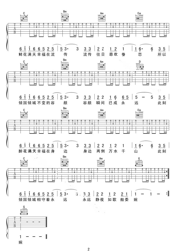 傾國傾城吉他譜_陳楚生_G調(diào)和弦彈唱譜_簡易版_圖譜2