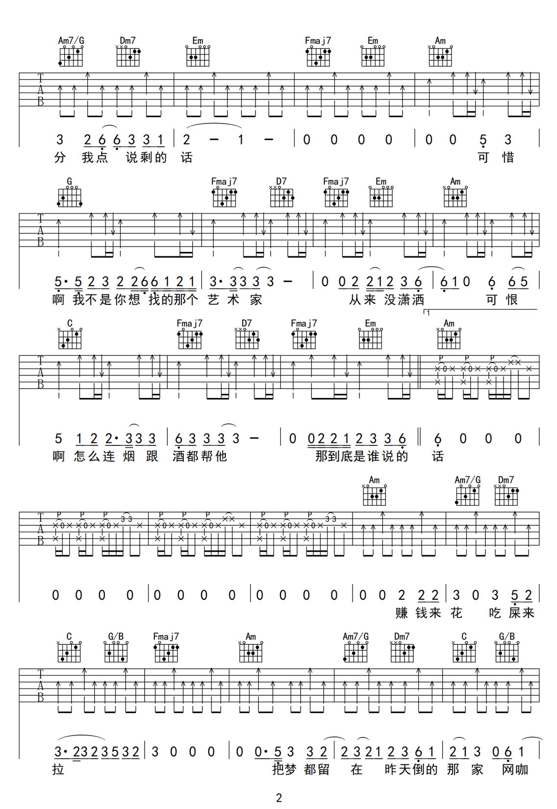 八吉他譜_草東沒有派對_C調(diào)和弦彈唱譜_高清重置版_圖譜2