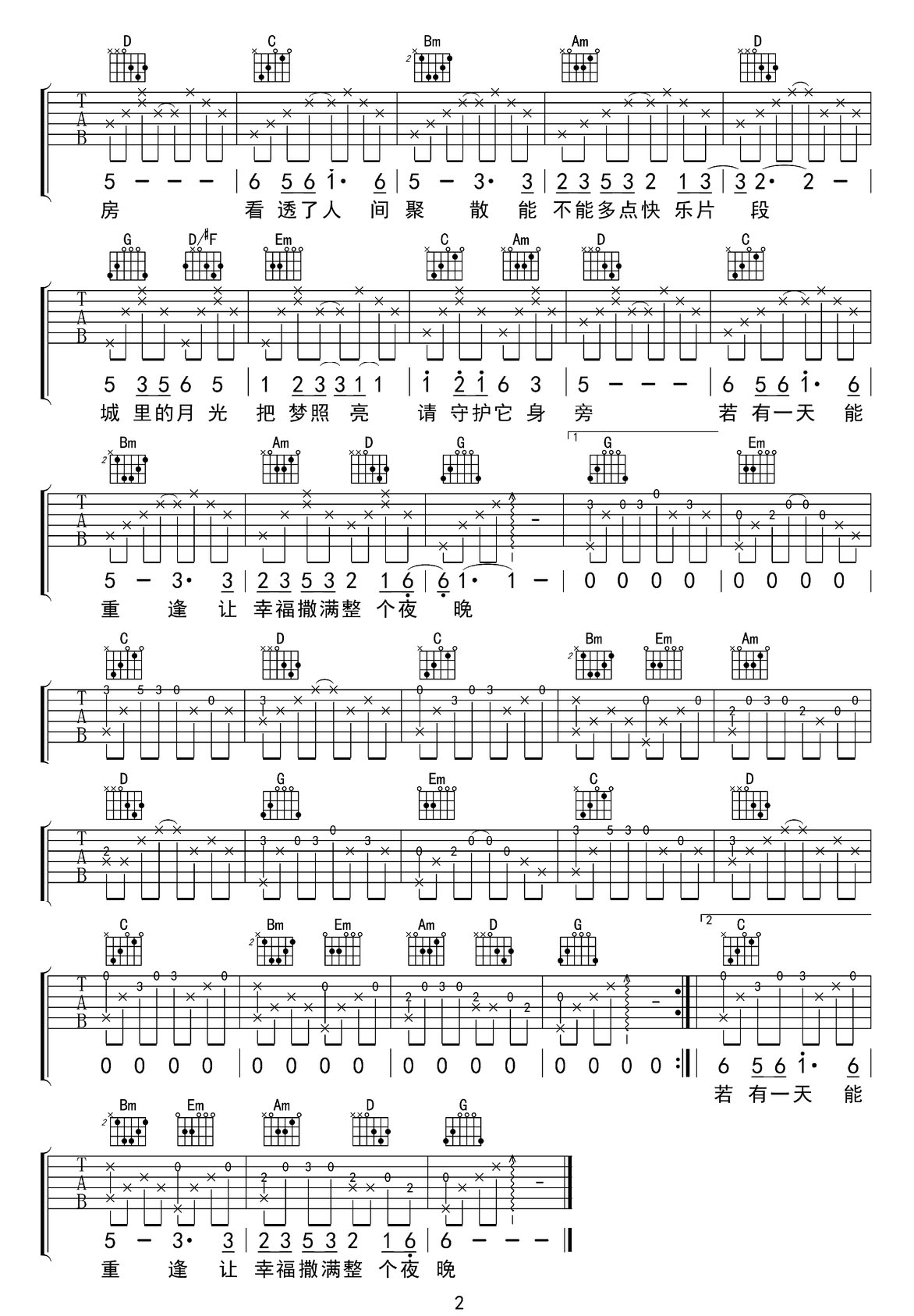 城里的月光吉他譜_許美靜_G調(diào)和弦彈唱譜_高清原版_圖譜2