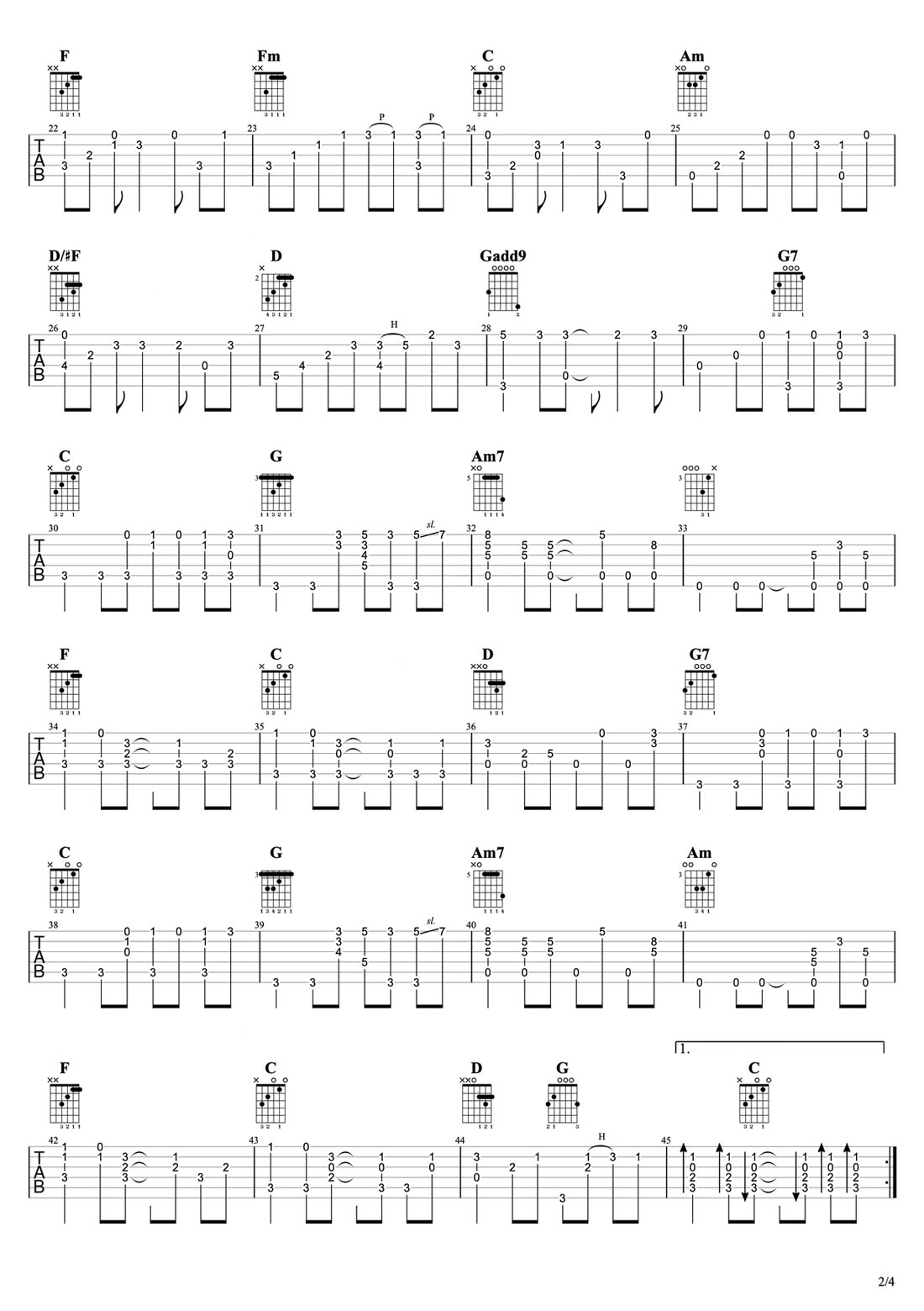 小手拉大手吉他譜_梁靜茹_C調(diào)指彈/獨奏譜_老歌新編_圖譜2
