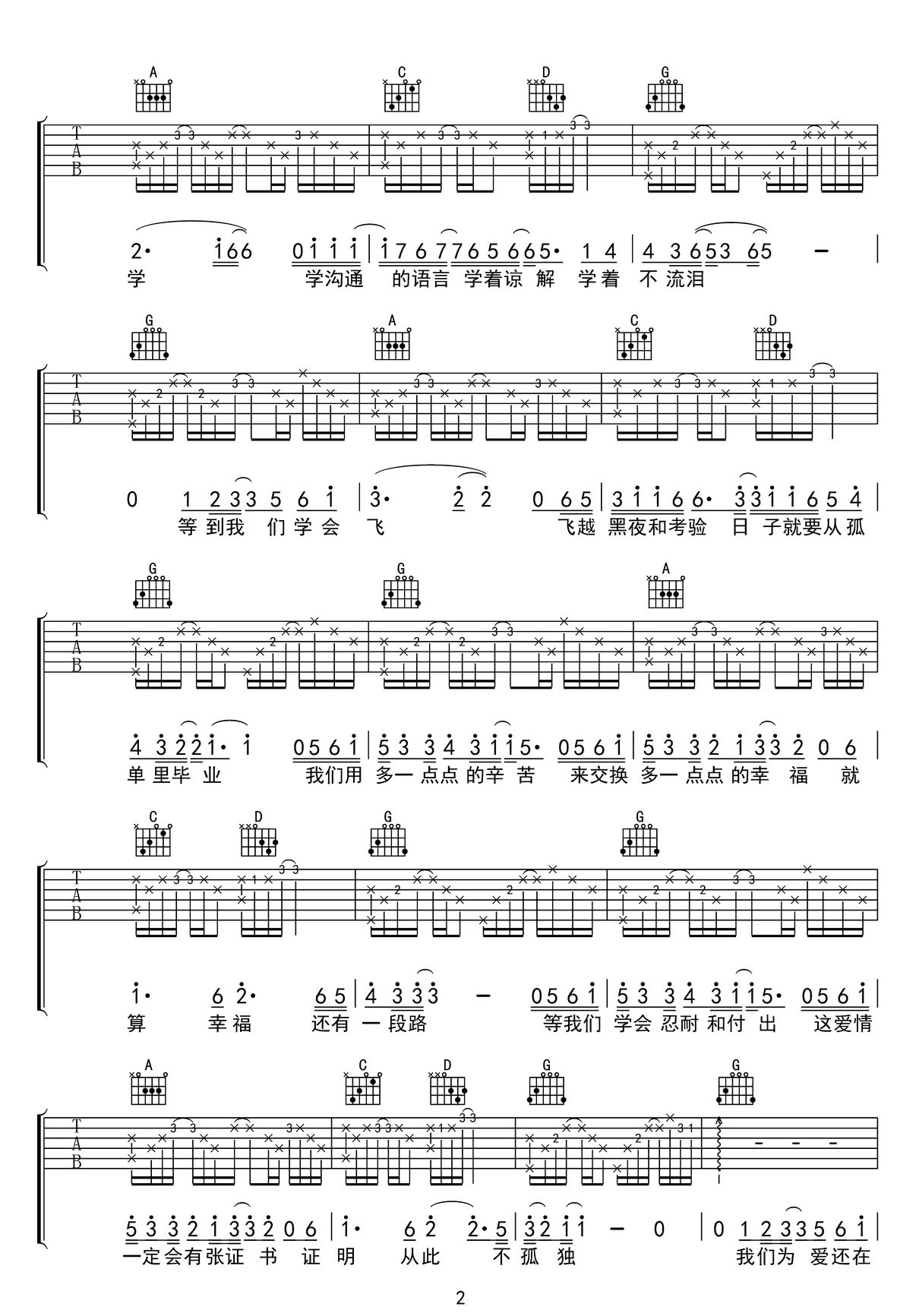 愛(ài)情證書(shū)吉他譜_孫燕姿_G調(diào)和弦彈唱譜_高清重制版_圖譜2