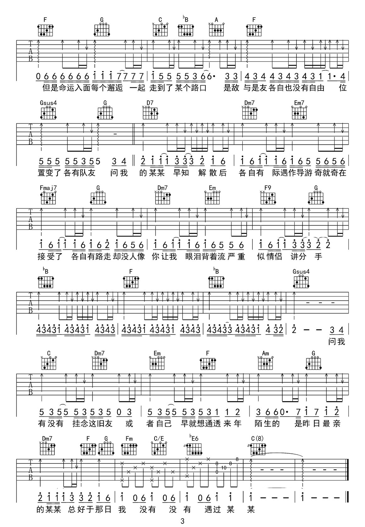 最佳損友吉他譜_陳奕迅_C調(diào)和弦彈唱譜_完美版_圖譜3