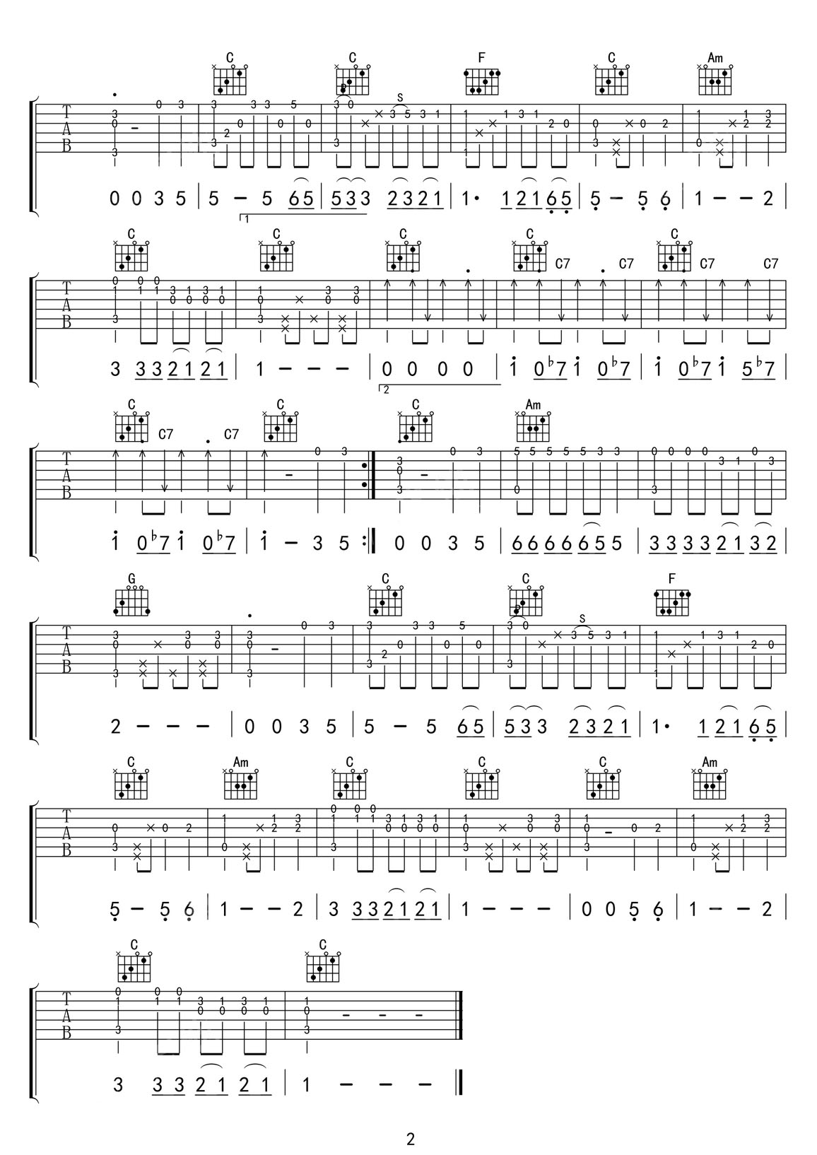 再見(jiàn)吉他譜_張震岳_C調(diào)指彈/獨(dú)奏譜_高清重制版_圖譜2