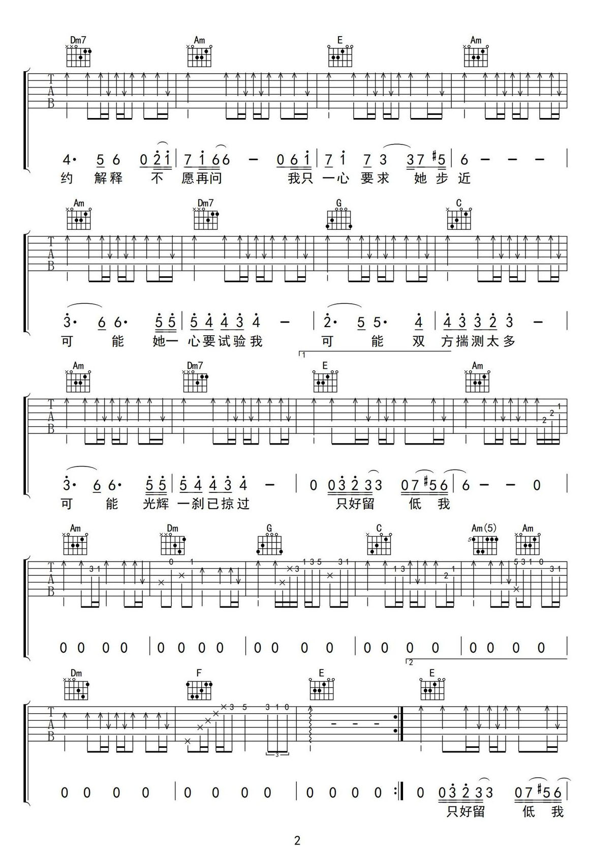 可能吉他譜_王杰_C調(diào)和弦彈唱譜_原版改編_圖譜2