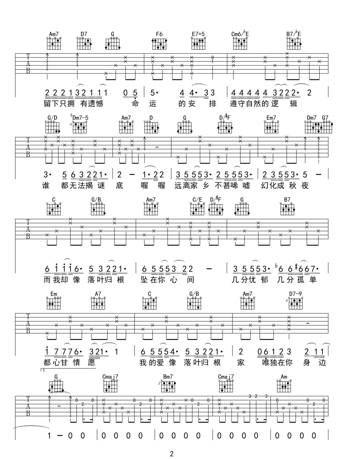 落葉歸根吉他譜_王力宏_G調(diào)和弦彈唱譜_完美版帶前奏_圖譜2