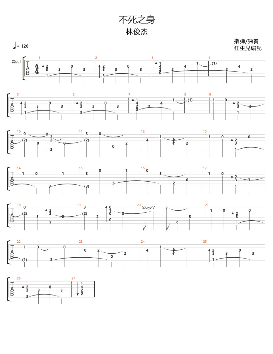 不死之身吉他譜_林俊杰_C調(diào)指彈/獨(dú)奏譜_簡(jiǎn)單版_圖譜1