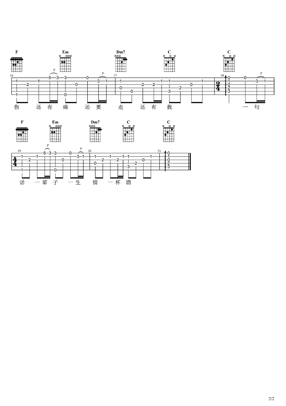 朋友吉他譜_周華健_C調(diào)指彈/獨奏譜_簡單版_圖譜2