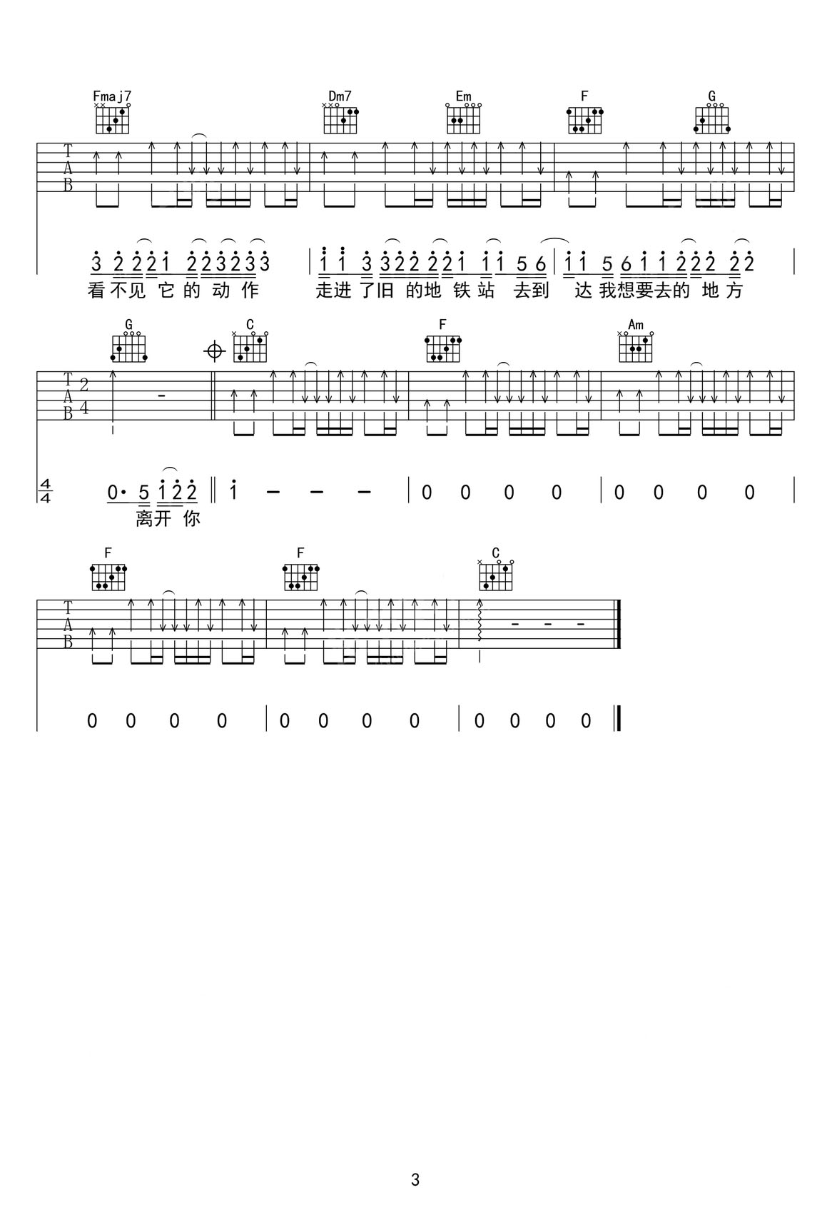 倫敦的愛情吉他譜_藍又時_C調(diào)和弦彈唱譜_掃弦版_圖譜3