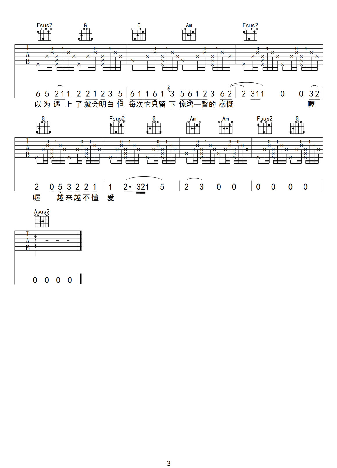 越來越不懂吉他譜_蔡健雅_C調(diào)和弦彈唱譜_圖譜3