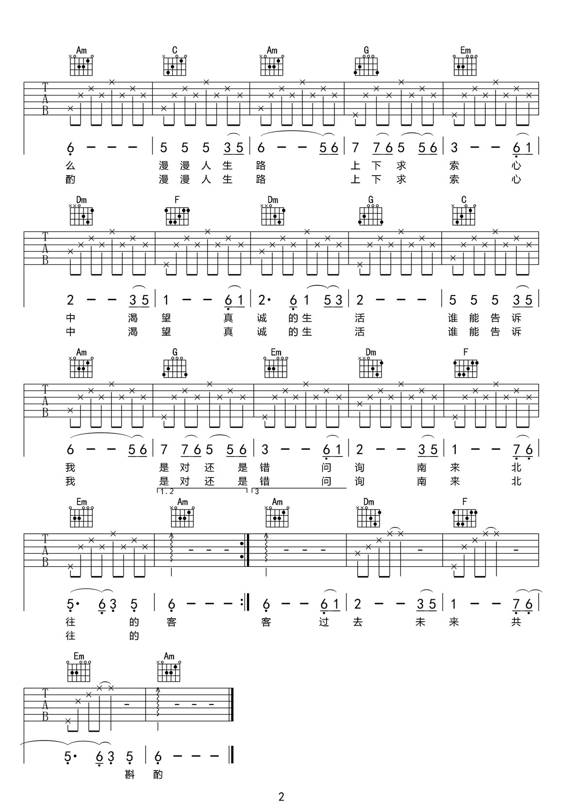 渴望吉他譜_毛阿敏_C調(diào)和弦彈唱譜_同名影視主題曲_圖譜2