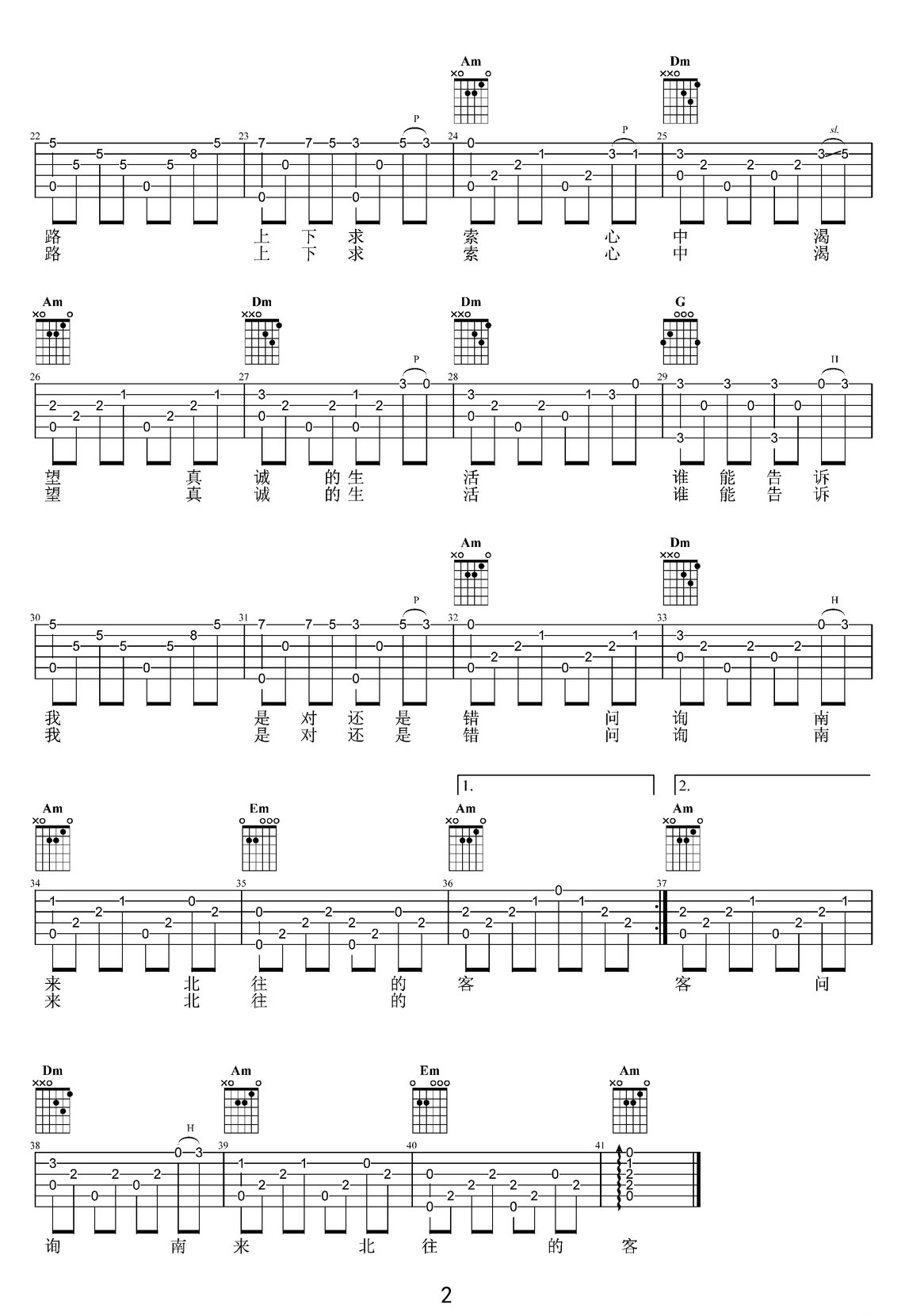 渴望吉他譜_毛阿敏_C調(diào)指彈/獨(dú)奏譜_電視劇渴望主題曲_圖譜2