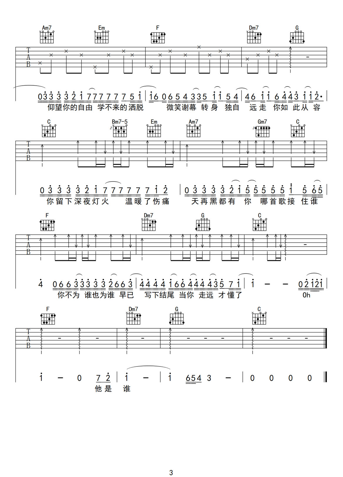 謝幕吉他譜_林俊杰_C調(diào)和弦彈唱譜_完整版_圖譜3