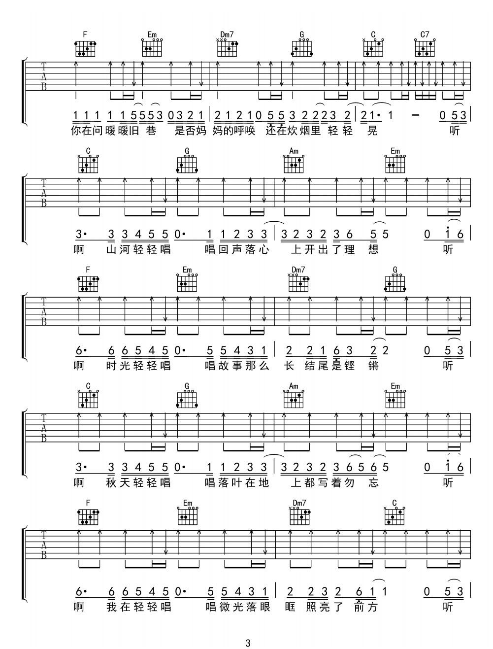 勿忘吉他譜_黃子弘凡_C調(diào)和弦彈唱譜_反法西斯戰(zhàn)爭勝利80周年推廣曲_圖譜3