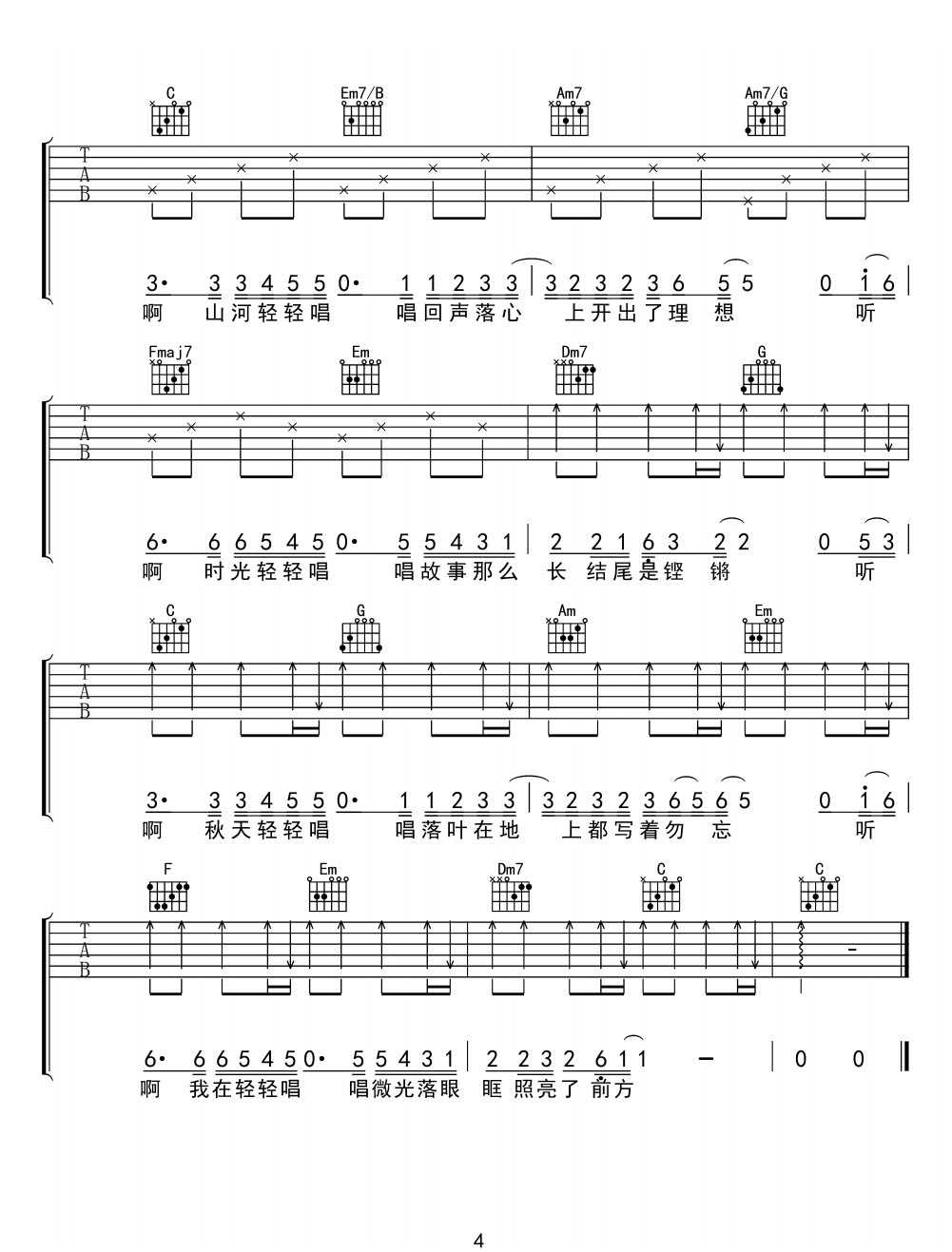 勿忘吉他譜_黃子弘凡_C調(diào)和弦彈唱譜_反法西斯戰(zhàn)爭勝利80周年推廣曲_圖譜4