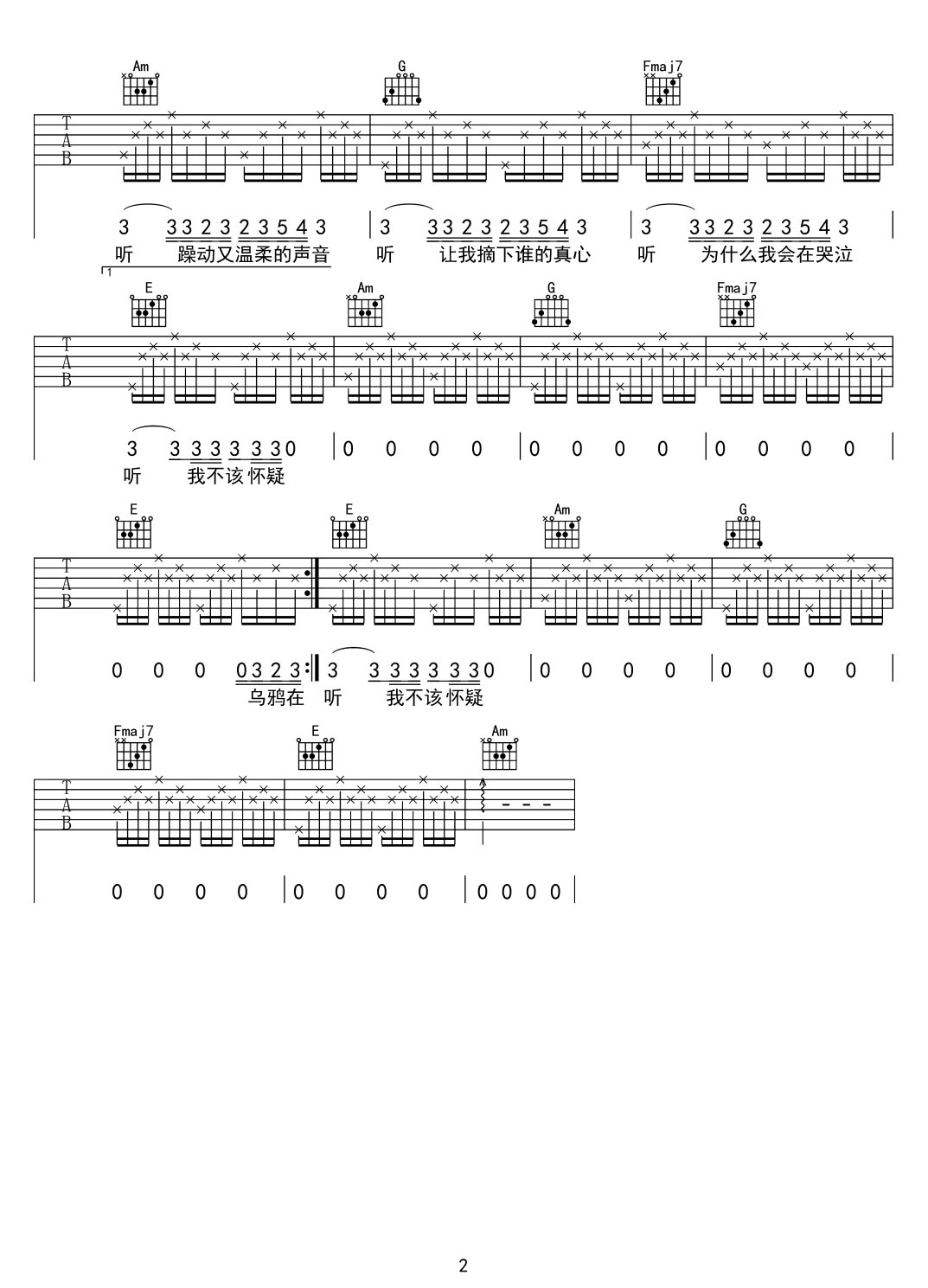 第二類吉他譜_唐佩雪_C調和弦彈唱譜_高清完整版_圖譜2