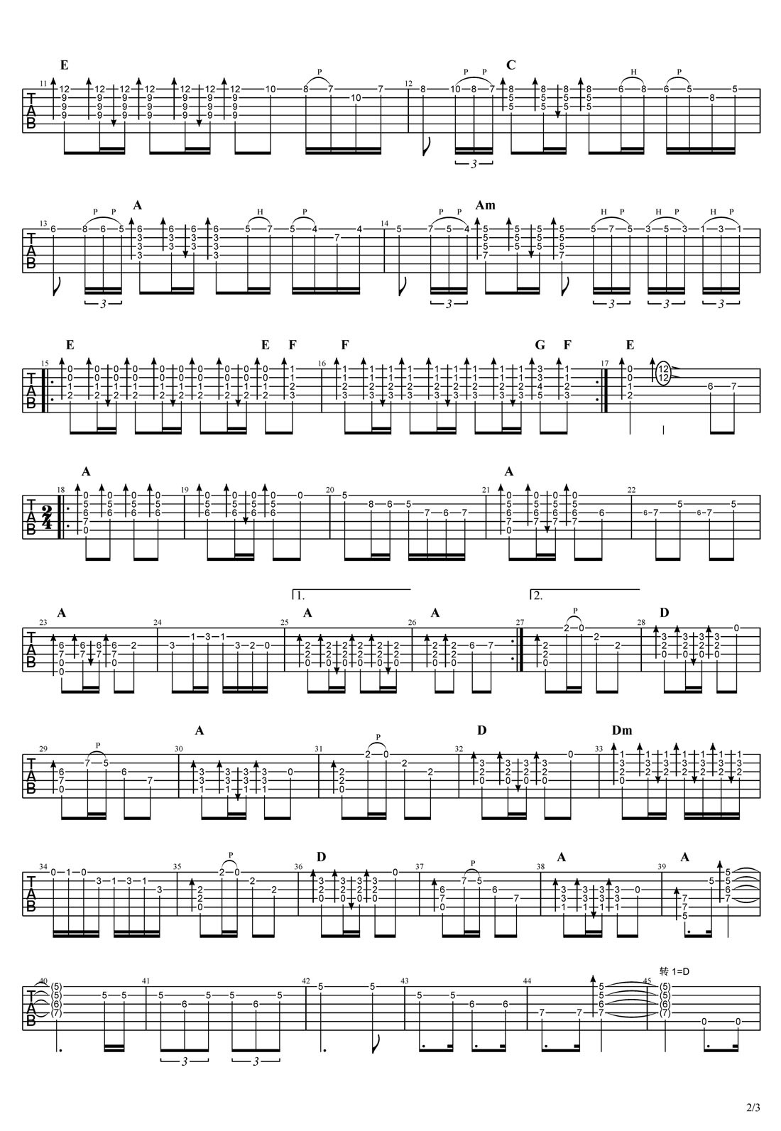 西班牙斗牛士吉他譜_世界名曲_C調(diào)指彈/獨奏譜_高清重制版_圖譜2