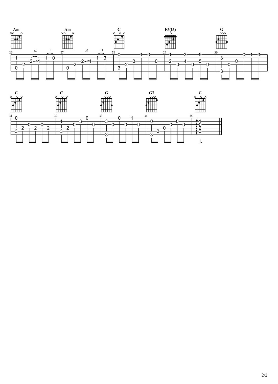 月光吉他譜_班得瑞_C調(diào)指彈/獨(dú)奏譜_簡單版_圖譜2