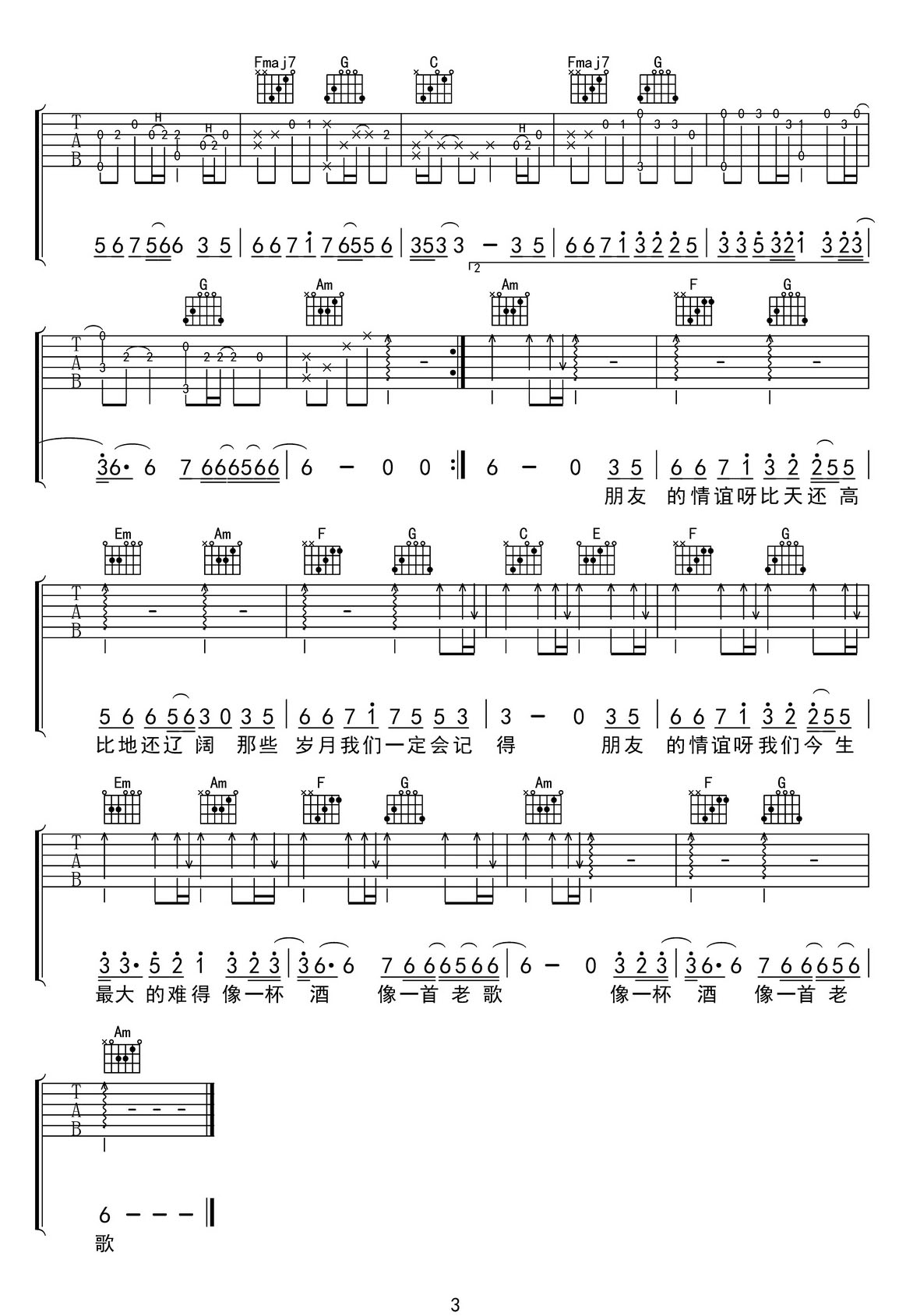 我的好兄弟吉他譜_小沈陽_C調(diào)和弦彈唱譜_高清_圖譜3