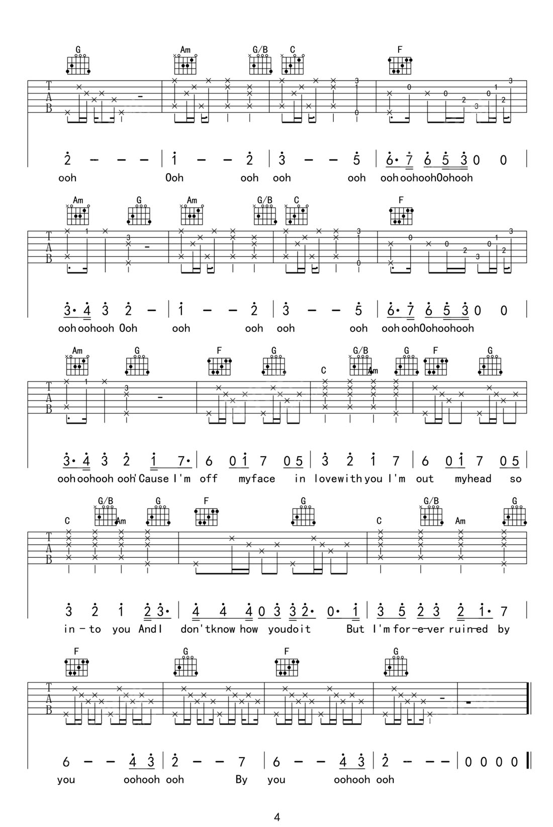 off my face吉他譜_Justin Bieber_C調(diào)和弦彈唱譜_簡(jiǎn)單版_圖譜4