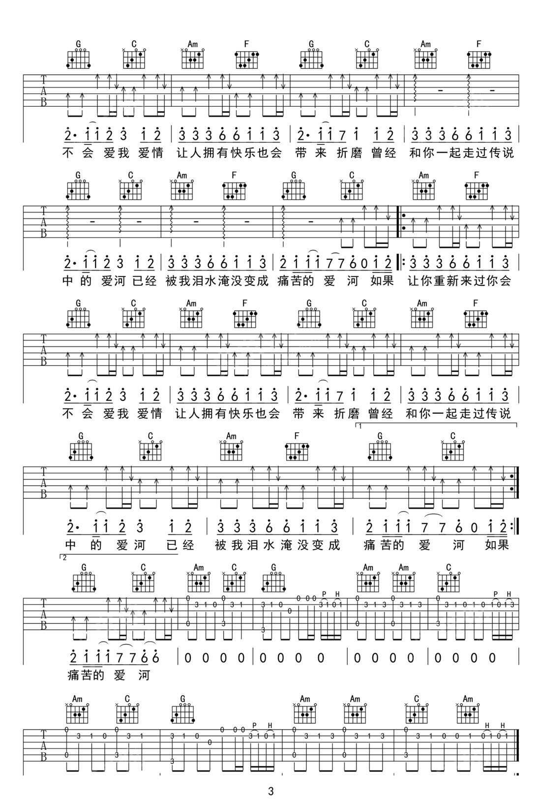 愛(ài)河吉他譜_神馬樂(lè)團(tuán)_C調(diào)和弦彈唱譜_原版重制_圖譜3