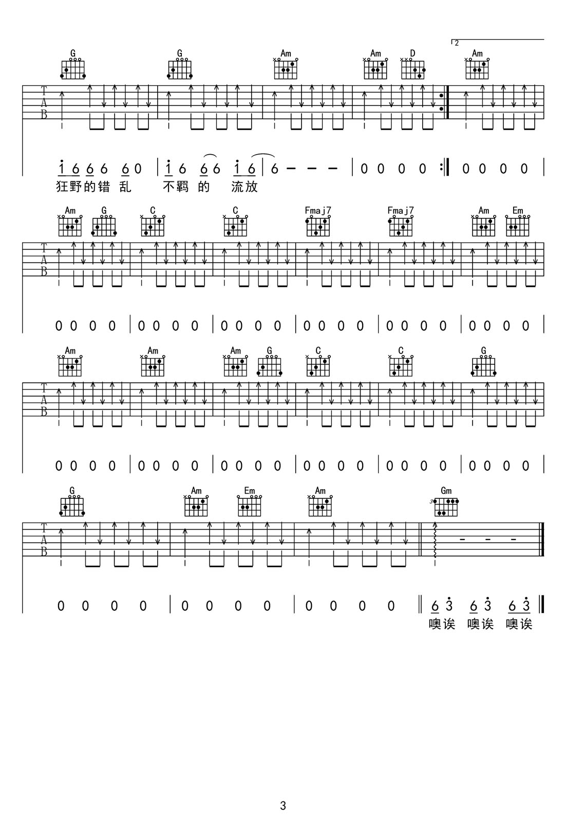 一代人吉他譜_汪峰_C調和弦彈唱譜_簡單版_圖譜3