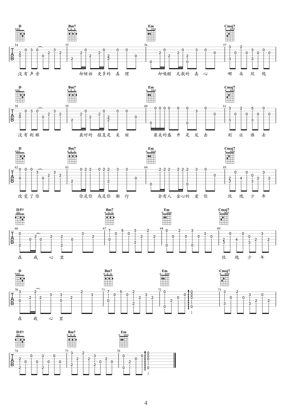 玫瑰少女吉他譜_蔡依林_G調(diào)指彈/獨(dú)奏譜_高清重制版_圖譜4