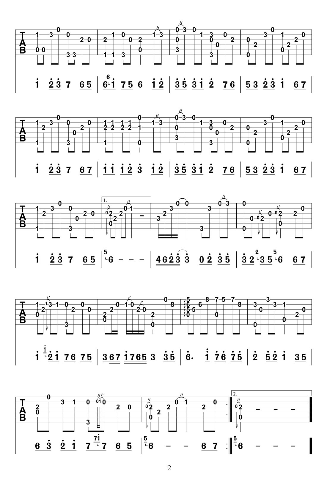 戀人心吉他譜_魏新雨_C調指彈/獨奏譜_原版改編_圖譜2