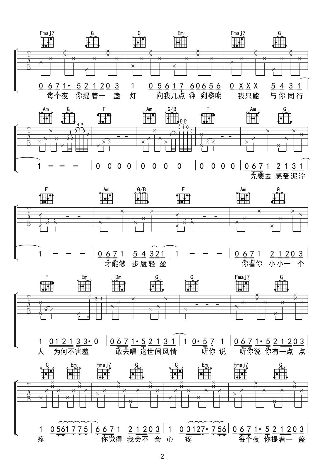 聽你說吉他譜_梁博_C調(diào)和弦彈唱譜_高清帶前奏_圖譜2