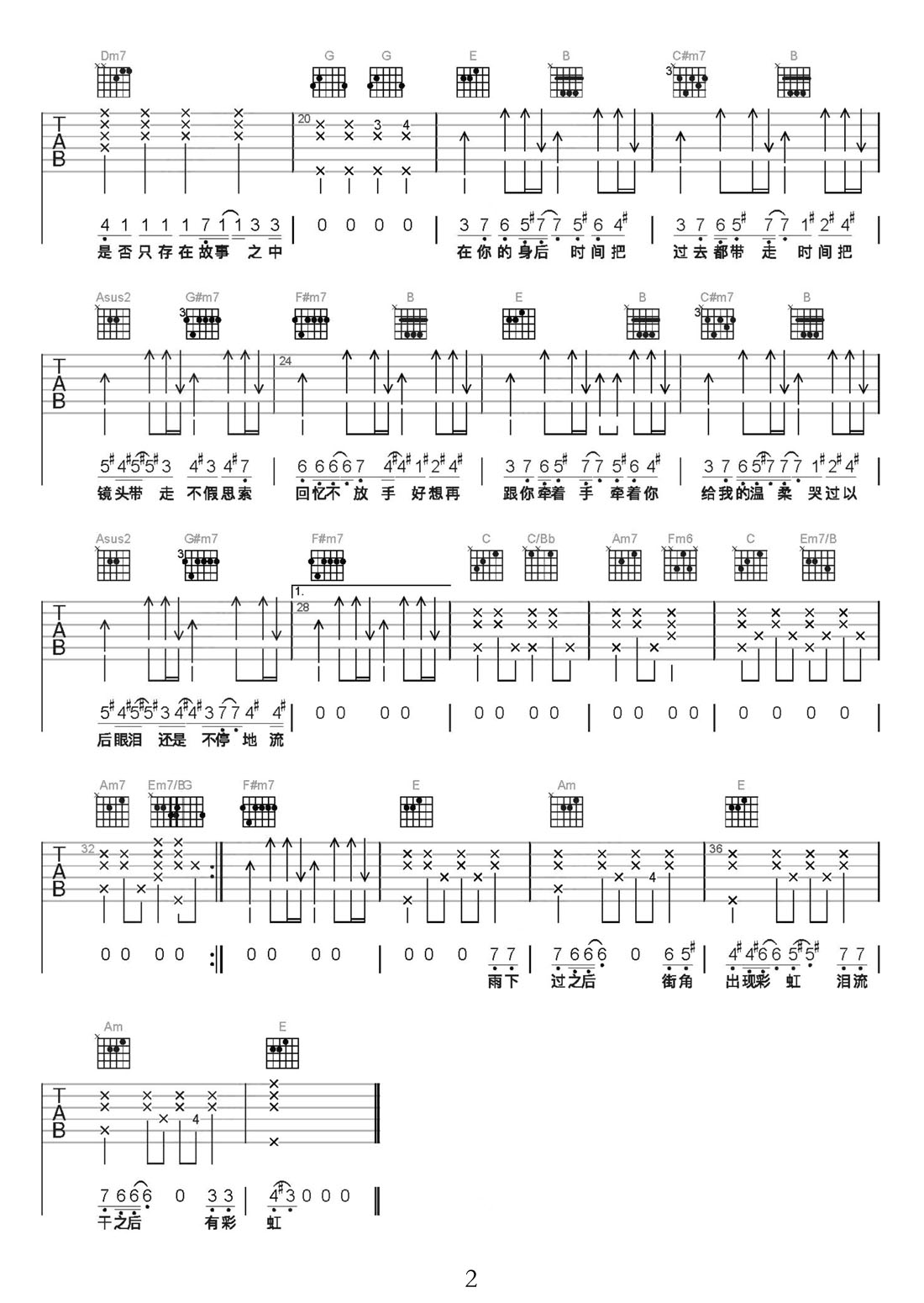 瓦解吉他譜_周杰倫_C調(diào)和弦彈唱譜_重制版_圖譜2