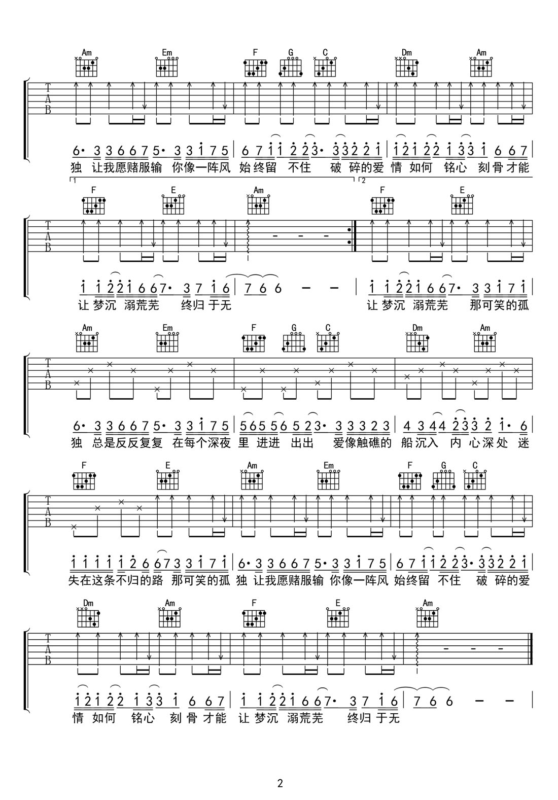 可笑的孤獨(dú)吉他譜_老板_C調(diào)和弦彈唱譜_高清帶前奏_圖譜2