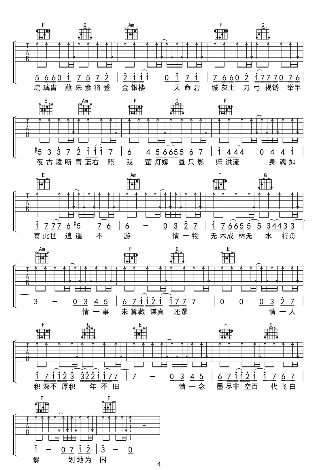 吹夢到西洲吉他譜_黃詩扶_C調(diào)和弦彈唱譜_完整帶前奏_圖譜4