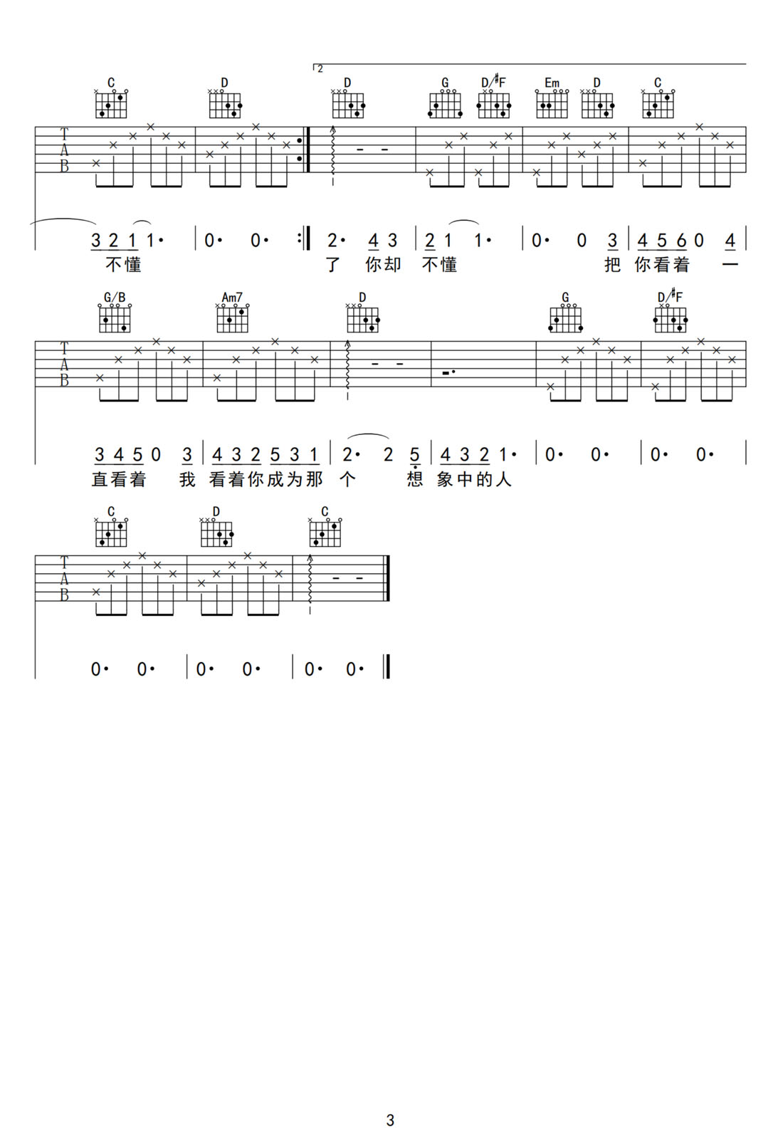自畫(huà)像吉他譜_林俊杰_G調(diào)和弦彈唱譜_高清版_圖譜3