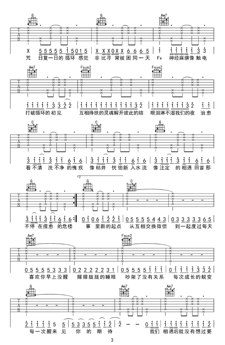 一點(diǎn)吉他譜_Muyoi_C調(diào)和弦彈唱譜_簡(jiǎn)單版_圖譜3