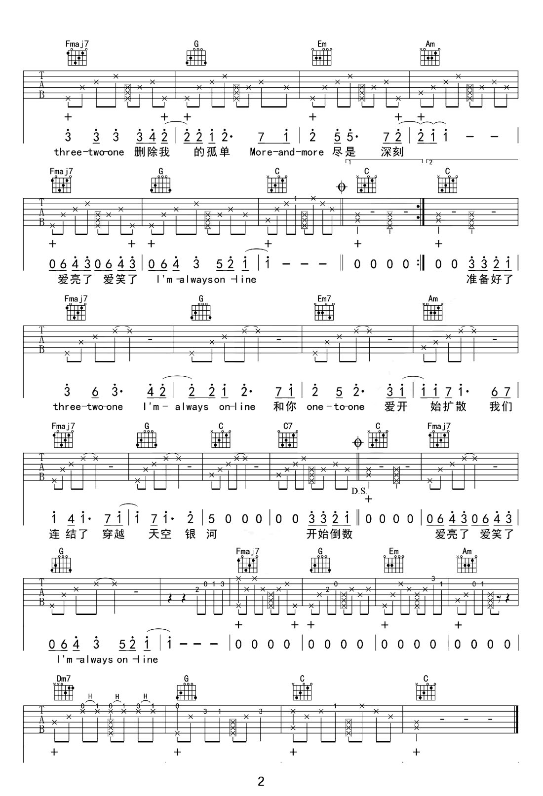 Always Online吉他譜_林俊杰_C調(diào)和弦彈唱譜_高清帶前奏_圖譜2