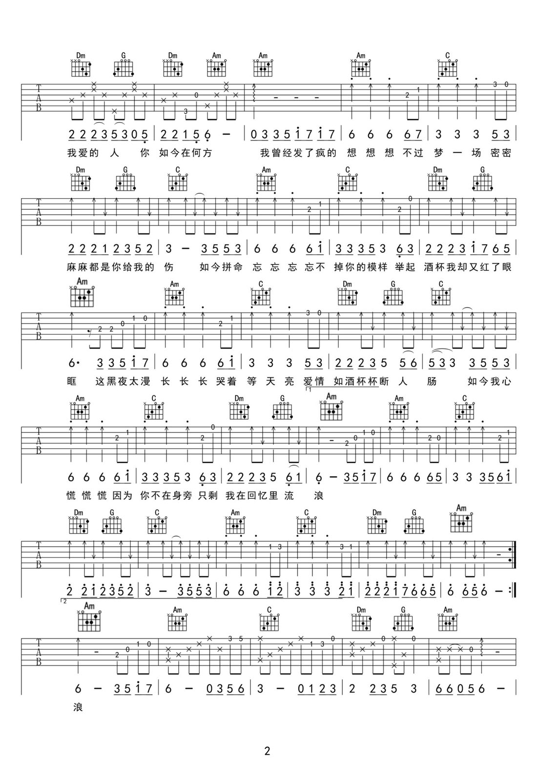 我曾經(jīng)發(fā)了瘋的想吉他譜_燕寶兒_C調(diào)和弦彈唱譜_掃弦版_圖譜2