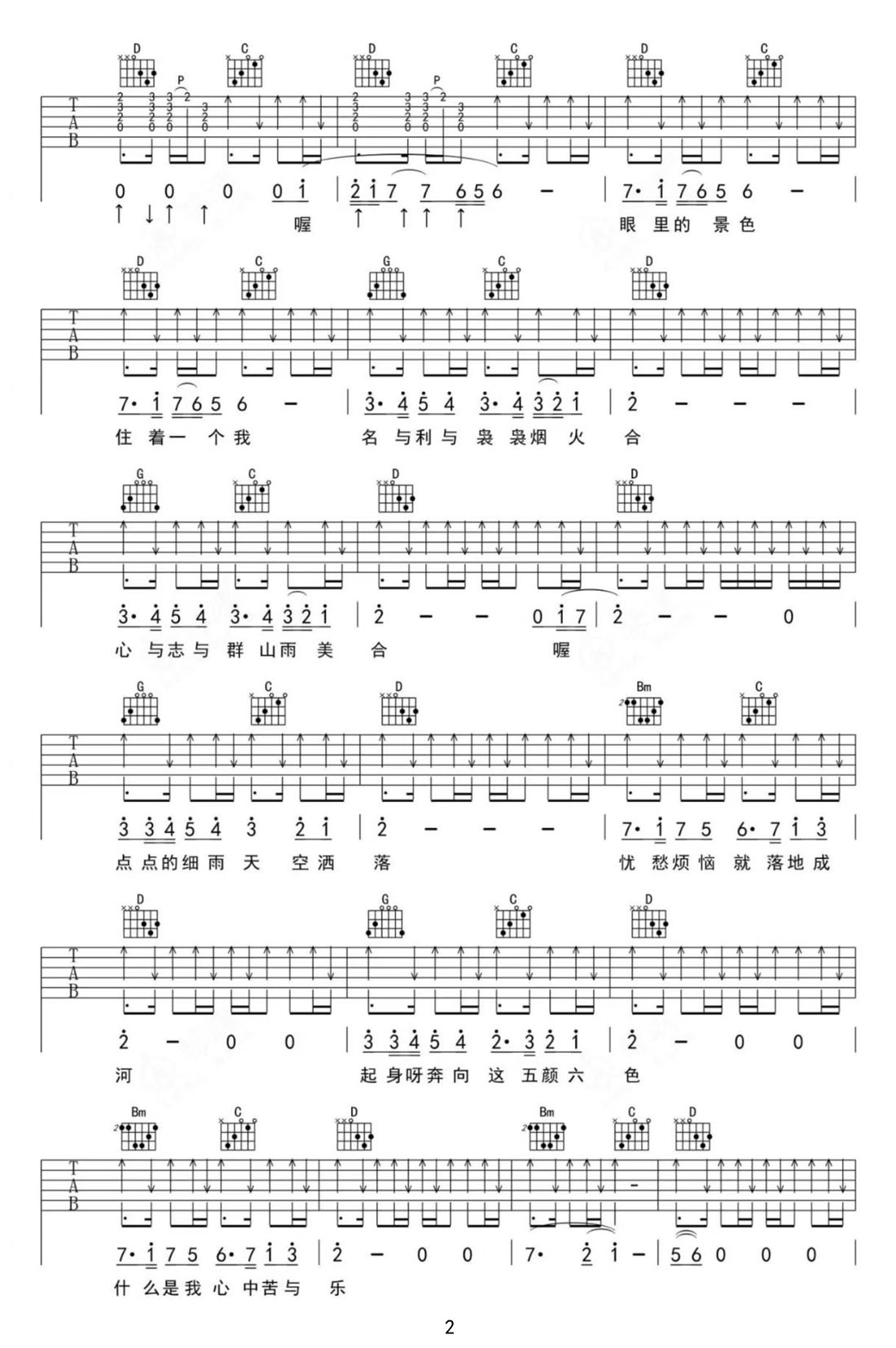 苦與樂吉他譜_梁博_G調和弦彈唱譜_高清完整版_圖譜2