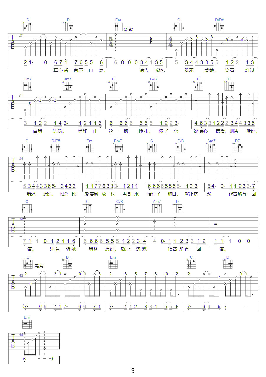 我還想她吉他譜_林俊杰_G調(diào)和弦彈唱譜_帶前奏_圖譜3