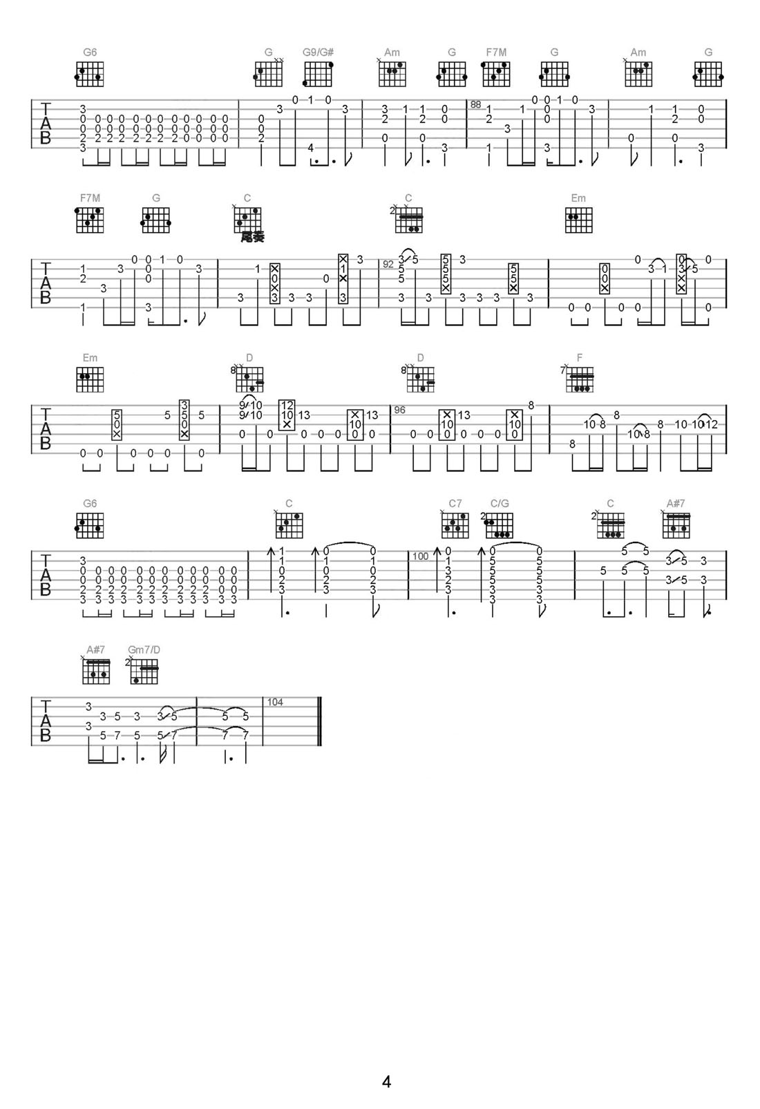 直到世界盡頭吉他譜_WANDS_C調(diào)指彈/獨奏譜_圖譜4