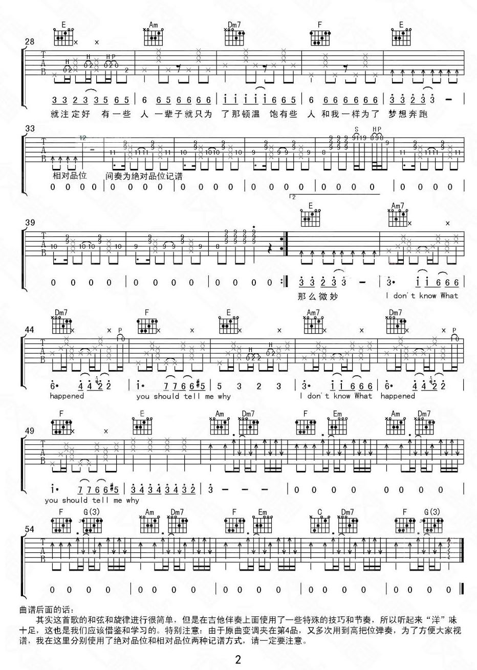 我不知道发生了什么吉他谱_温蕊尔_E调和弦弹唱谱_图谱2