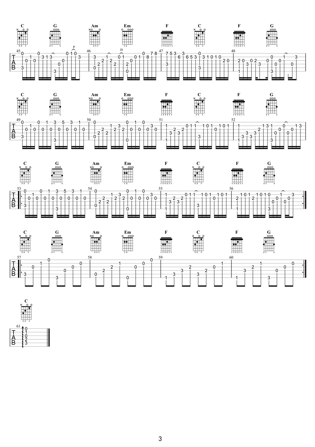 卡農(nóng)(Cannon)吉他譜_Johann Pachelbel_C調(diào)指彈/獨(dú)奏譜_簡(jiǎn)單重制版_圖譜3